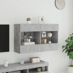 Vegghengt TV-benk med LED-lys betonggrå 98,5x30x60,5 cm