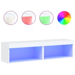 TV-benk med med LED-lys 2 stk hvit 60x30x30 cm