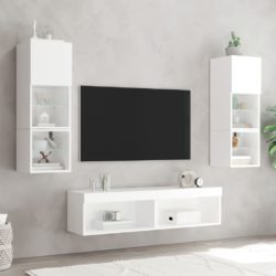 TV-benk med med LED-lys 2 stk hvit 60x30x30 cm