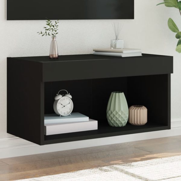 TV-benk med LED-lys svart 60x30x30 cm