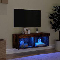 TV-benk med LED-lys røkt eik 80x30x30 cm