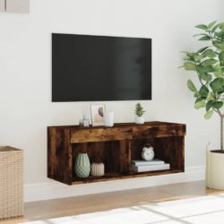 TV-benk med LED-lys røkt eik 80x30x30 cm