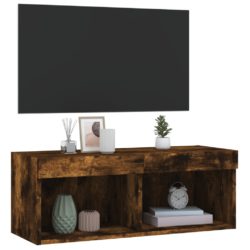 TV-benk med LED-lys røkt eik 80x30x30 cm