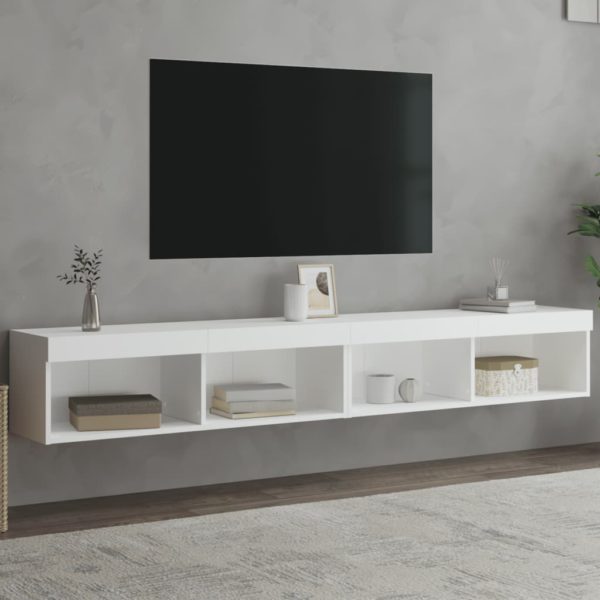 TV-benker med LED-lys 2 stk hvit 100x30x30 cm