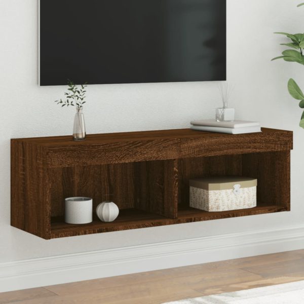 TV-benker med LED-lys 2 stk brun eik 100x30x30 cm