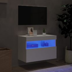 Vegghengt TV-benk med LED hvit 60x30x40 cm