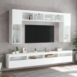 Vegghengte TV-benker med LED 2 stk hvit 60x30x40 cm