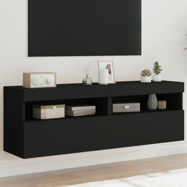 Vegghengte TV-benker med LED 2 stk svart 60x30x40 cm