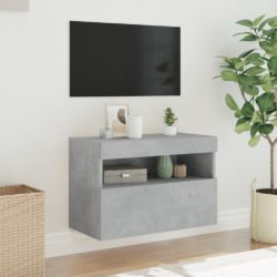 Vegghengt TV-benk med LED-lys betonggrå 60x30x40 cm