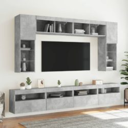 Vegghengte TV-benker med LED-lys 2 stk betonggrå 60x30x40 cm