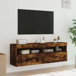 TV-benker med LED-lys 2 stk røkt eik 60x30x40 cm