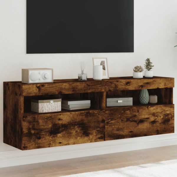 TV-benker med LED-lys 2 stk røkt eik 60x30x40 cm