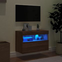 Vegghengt TV-benk med LED brun eik 60x30x40 cm