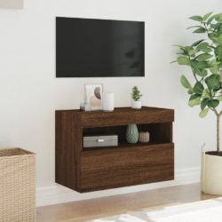 Vegghengt TV-benk med LED brun eik 60x30x40 cm