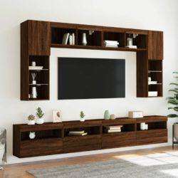 Vegghengt TV-benk med LED brun eik 60x30x40 cm