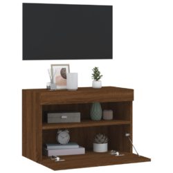 Vegghengt TV-benk med LED brun eik 60x30x40 cm