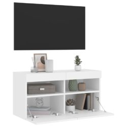 Vegghengt TV-benk med LED hvit 80x30x40 cm