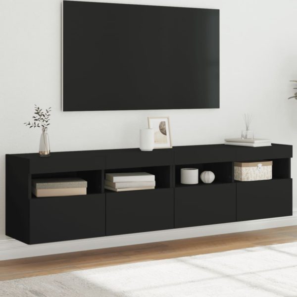 Vegghengte TV-benker med LED 2 stk svart 80x30x40 cm