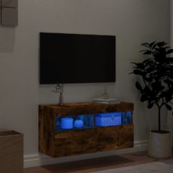 Vegghengt TV-benk med LED røkt eik 80x30x40 cm