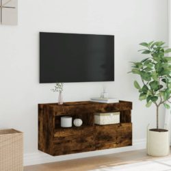 Vegghengt TV-benk med LED røkt eik 80x30x40 cm