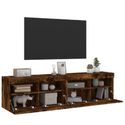 TV-benker med LED-lys 2 stk røkt eik 80x30x40 cm