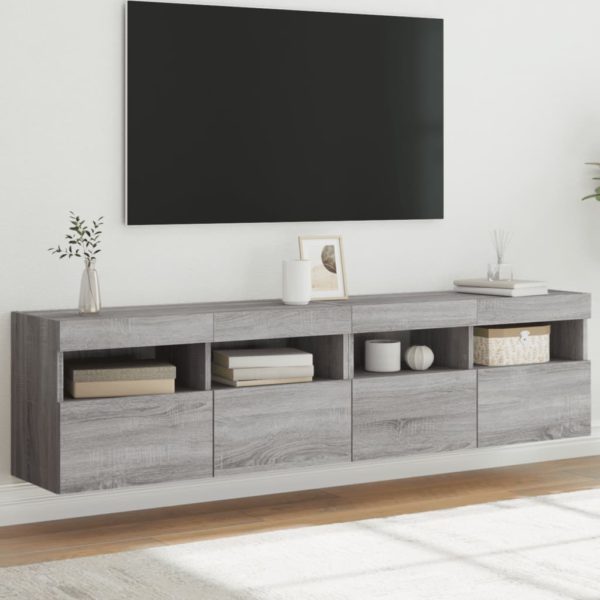 TV-benker med LED-lys 2 stk grå sonoma 80x30x40 cm