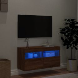 Vegghengt TV-benk med LED brun eik 80x30x40 cm