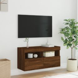 Vegghengt TV-benk med LED brun eik 80x30x40 cm