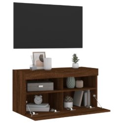 Vegghengt TV-benk med LED brun eik 80x30x40 cm