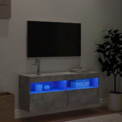 Vegghengt TV-benk med LED-lys betonggrå 100x30x40 cm