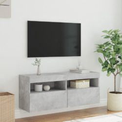 Vegghengt TV-benk med LED-lys betonggrå 100x30x40 cm