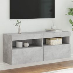 Vegghengt TV-benk med LED-lys betonggrå 100x30x40 cm