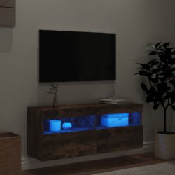 Vegghengt TV-benk med LED røkt eik 100x30x40 cm