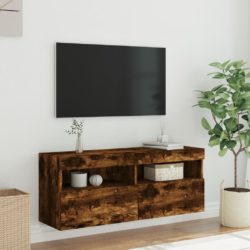 Vegghengt TV-benk med LED røkt eik 100x30x40 cm