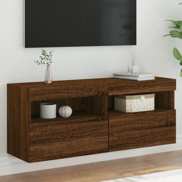 TV Veggskap med LED brun eik 100x30x40 cm