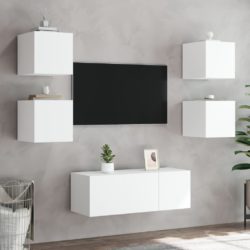 Vegghengt TV-benk med LED hvit 30,5x35x30 cm