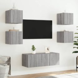 Vegghengte TV-benker med LED-lys 2 stk grå sonoma 30,5x35x30 cm