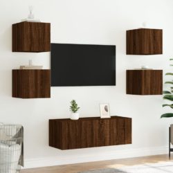 TV-benker med LED-lys 2 stk brun eik 30,5x35x30 cm