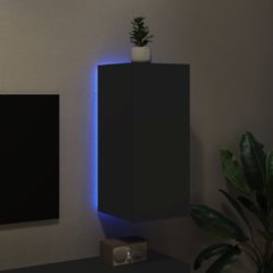 Vegghengt TV-benk med LED svart 30,5x35x70 cm