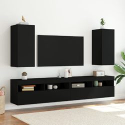 Vegghengt TV-benk med LED svart 30,5x35x70 cm