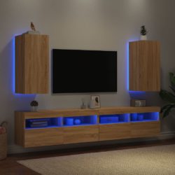 Vegghengte TV-benker med LED 2 stk sonoma eik 30,5x35x70 cm