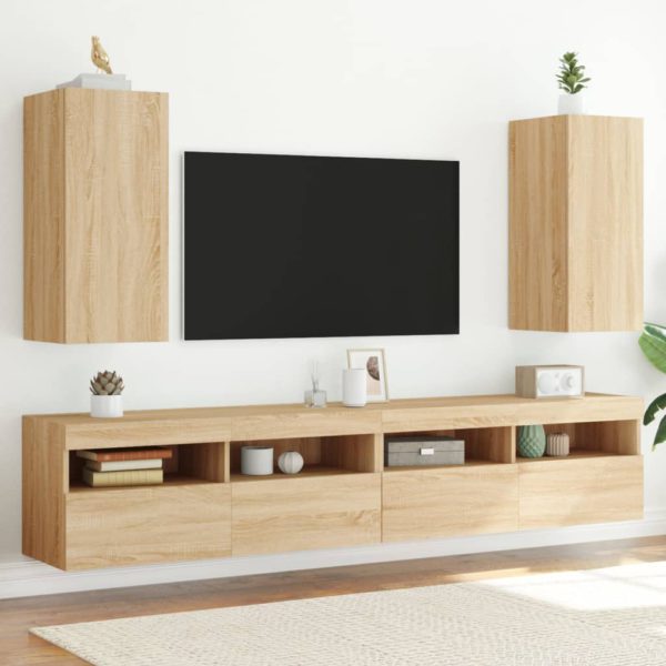 Vegghengte TV-benker med LED 2 stk sonoma eik 30,5x35x70 cm