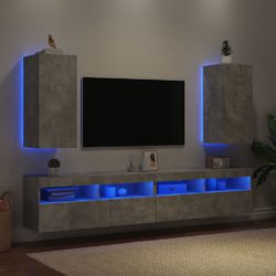 Vegghengte TV-benker med LED-lys 2 stk betonggrå 30,5x35x70 cm