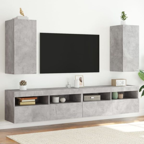 Vegghengte TV-benker med LED-lys 2 stk betonggrå 30,5x35x70 cm