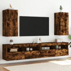 Vegghengte TV-benker med LED-lys 2 stk røkt eik 30,5x35x70 cm