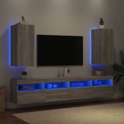 TV-benker med LED-lys 2 stk grå sonoma 30,5x35x70 cm