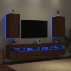 Vegghengte TV-benker med LED 2 stk brun eik 30,5x35x70 cm