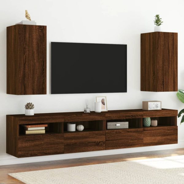 Vegghengte TV-benker med LED 2 stk brun eik 30,5x35x70 cm