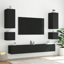 Vegghengt TV-benk med LED svart 40,5x35x40 cm