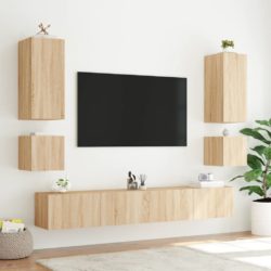 Vegghengte TV-benker med LED 2 stk sonoma eik 40,5x35x40 cm